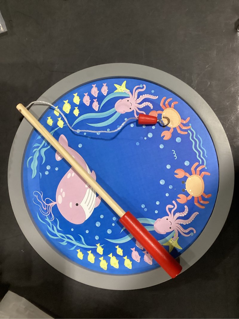 Condition photo showing As Is for 360° Round Turntable for Tonies Figures Storage, Fun Fishing Game with Magnetic Hook to “Catch” for Tonies Characters, Ocean Theme Wooden Organizer Storage Shelf Display for Toniebox 1/2 Ocean 1-Tier Turntable for Tonie