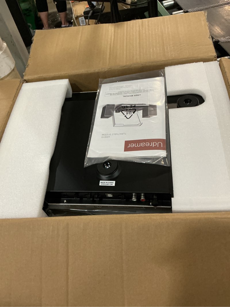 Condition photo showing Good Condition for viny record player with 2 external speakers and 2 bluetooth modes,turntable with atn-3600 stylus,pitch,usb recording,rca and auto stop for vinyl records black