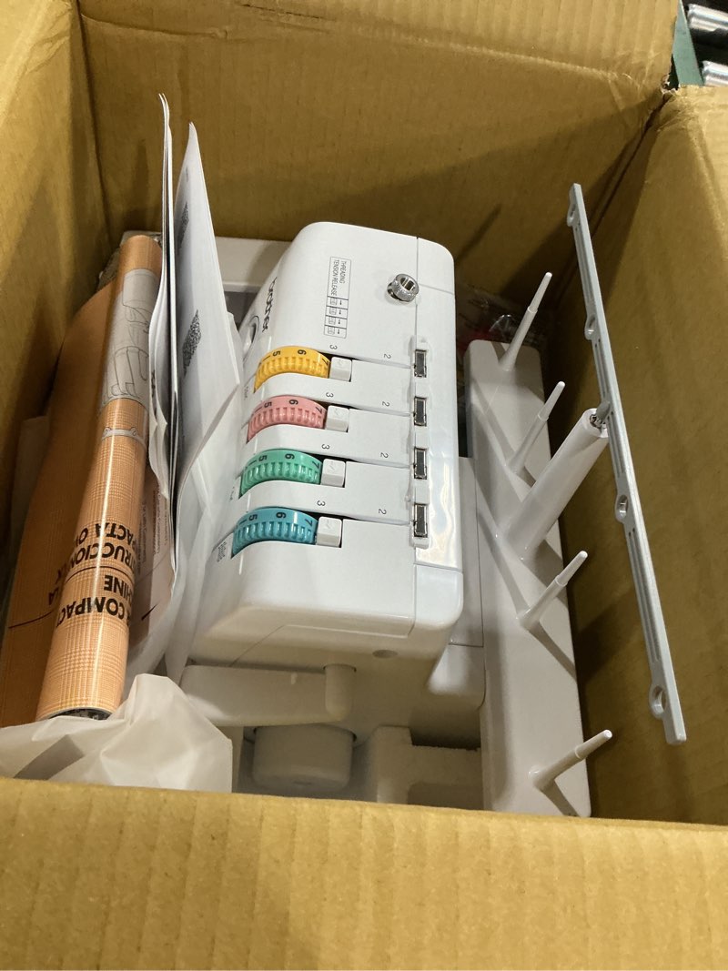 Condition photo showing Good Condition for Brother Serger, 1034D, Heavy-Duty Metal Frame Overlock Machine, 1,300 Stitches Per Minute, Removeable Trim Trap, 3 Included Accessory Feet, White