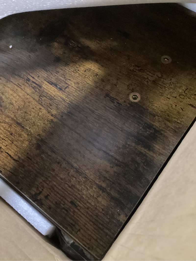 Condition photo showing Good Condition for Rolling C-Shaped Side Table with Wheels and Oversized Wood Top, Mobile Overbed Stand with Drawer for Bed or Sofa, Metal Frame Couch Companion for Living Room, Bedroom, or Home Office (Large Desktop) Black X-Large (With Drawer & Wheels)