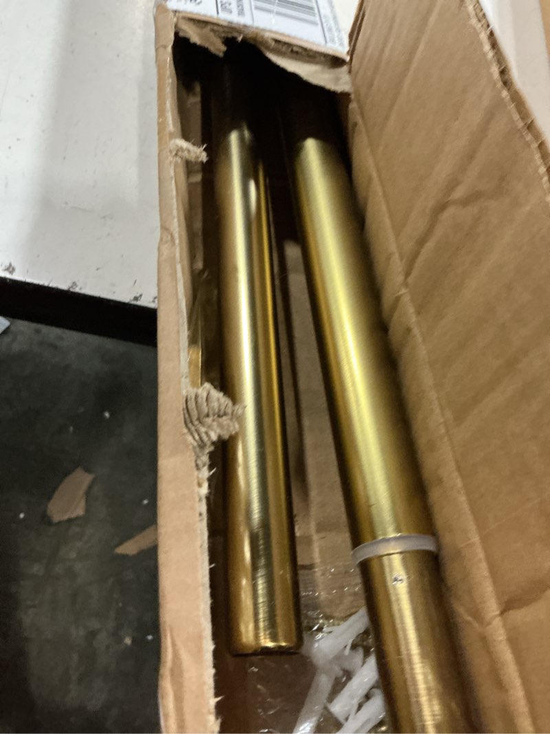 Condition photo showing Good Condition for single curtain rods 72-144 inches,1 inch heavy duty adjustable window drapery rod, modern round decorative windows curtains rods, brushed gold brushed gold 72-144"