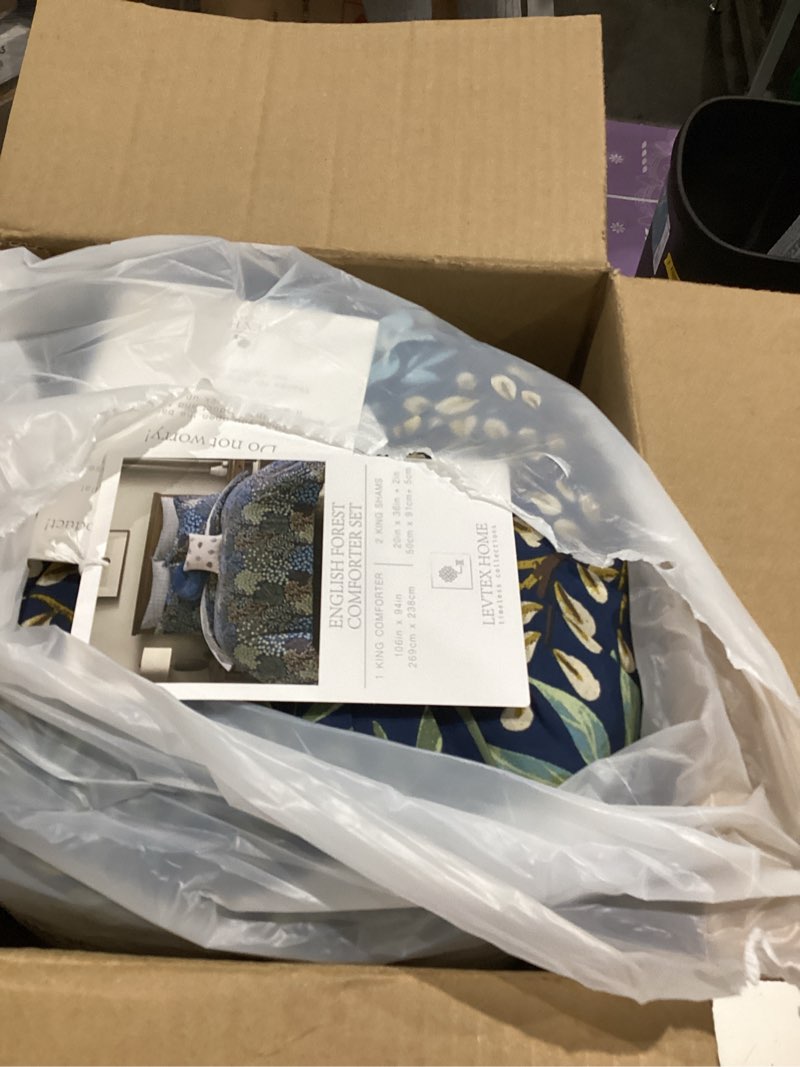 Condition photo showing As Is for levtex home english forest navy reversible king/cal king comforter set (106x94in) with 2 pillowcases (36x20in) - floral bedding - navy, green - rayon king size comforter set - soft, pre-washed comforter - king/cal king navy