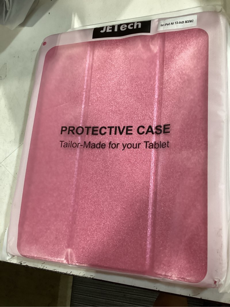 Condition photo showing New/Like New for jetech glitter case for ipad air 13-inch m4/m3/m2 (2026/2025/2024) with pencil holder, cute sparkly slim cover for kids and girls, shiny clear back shell (pink)