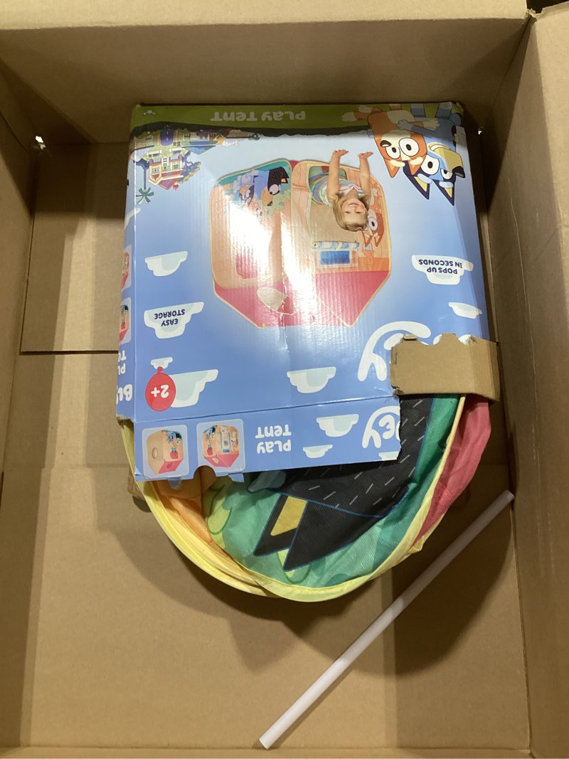 Condition photo showing As Is for Pop N Fun Bluey Pop-Up Tent, Multicolor Easy Storage Pop Up Play Tent with Roll-Up Door & Peep Window, Indoor/Outdoor Toddler Playhouse for Ages 2+