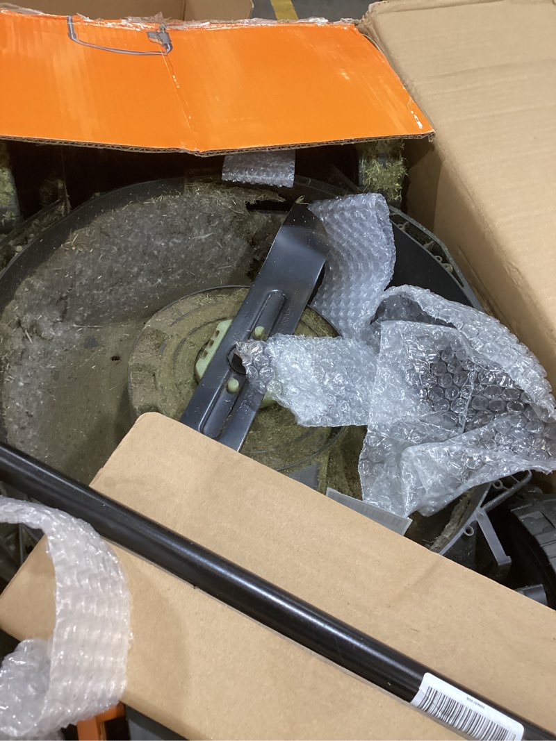 Condition photo showing As Is for worx 14" cordless lawn mower, 2 in 1 electric mower cuts quietly, compact & lightweight push lawn mower with 6-position height adjustment for small yards, 2 batteries & charger included, wg779 14" 40v mower w/(2) 4.0ah batteries