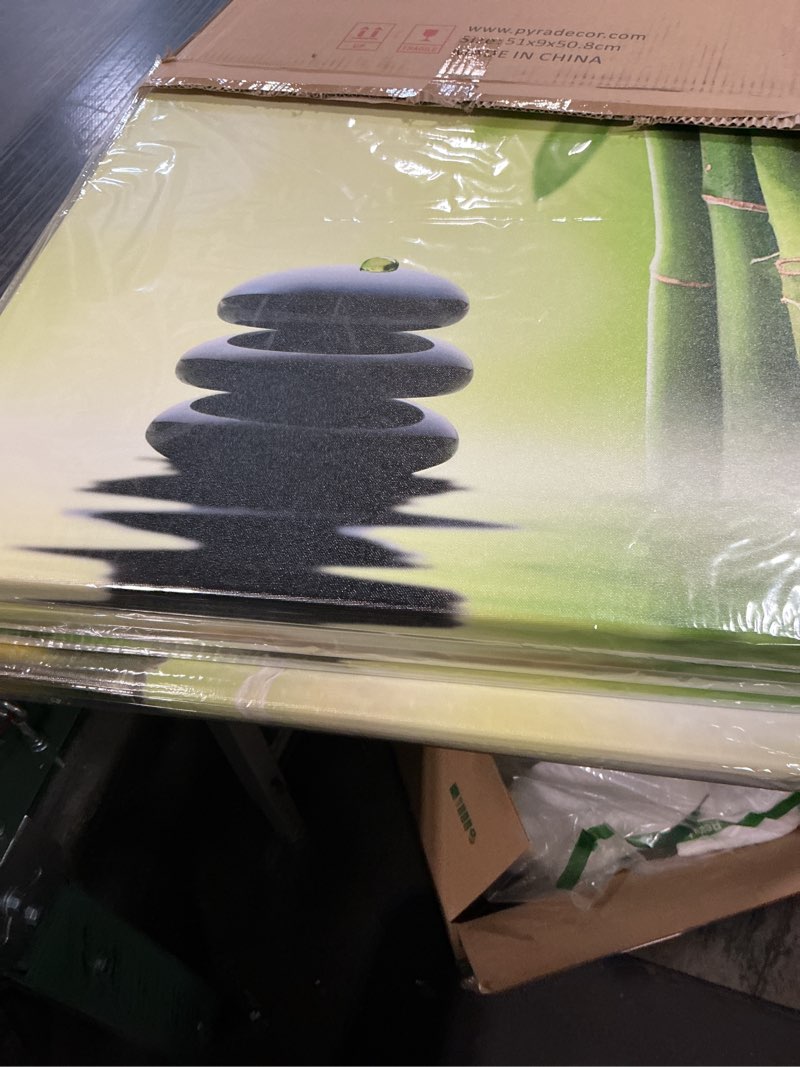 Condition photo showing New/Like New for Pyradecor Modern 4 Panel Stretched Contemporary Zen Canvas Prints Perfect Bamboo Green Pictures on Canvas Wall Art for Home Office Decorations Living Room Bedroom