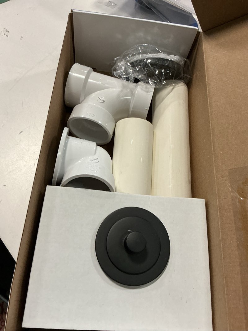Condition photo showing As Is for keeney 1-1/2-in oil-rubbed bronze foot lok stop white/oil-rubbed bronze toe-touch drain