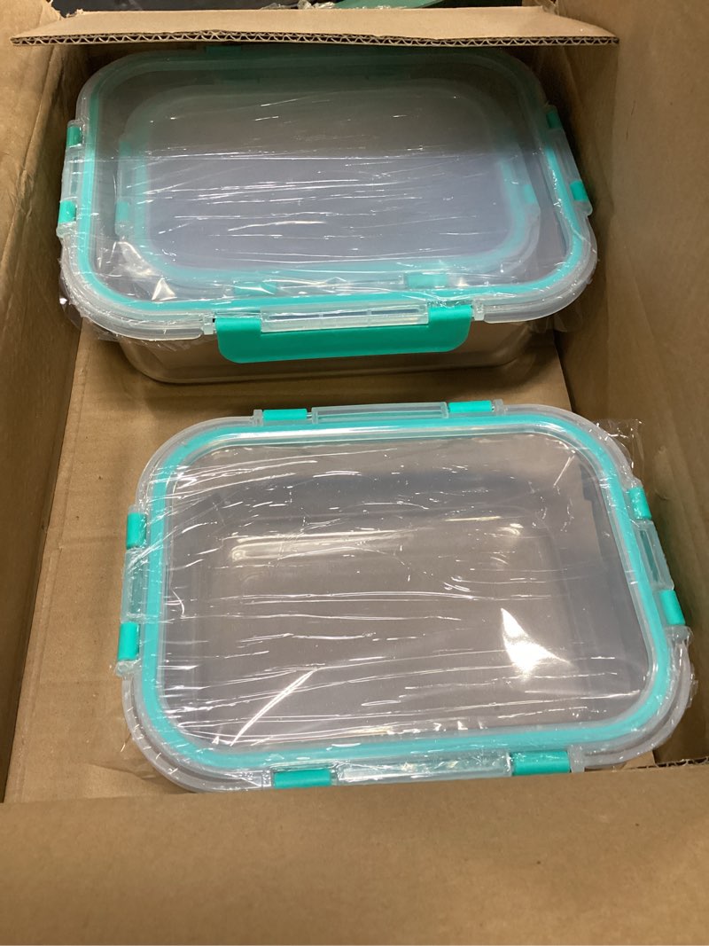 Condition photo showing Good Condition for (incomplete only 3pice) [80 oz & 36 oz]extra large glass food storage/baking containers set with lids, 2 pack 80 oz(10 cup)&2 pack 36 oz (4.5 cup)airtight glass container,microwave,oven,freezer and dishwasher, green clear