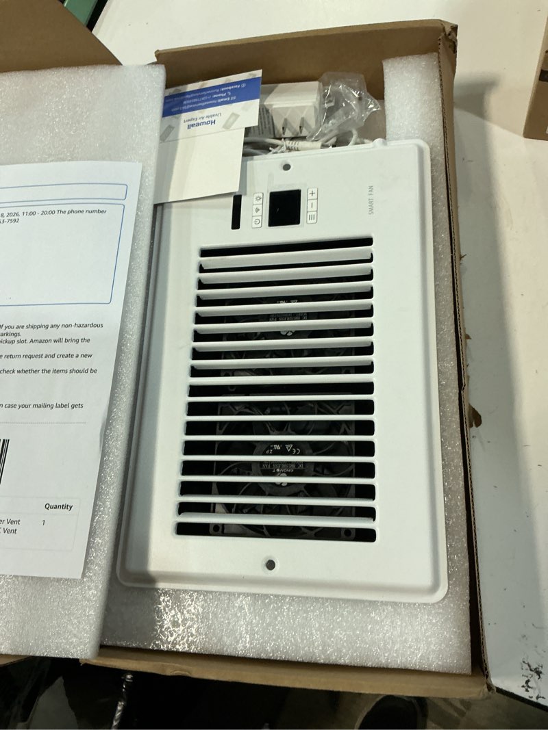 Condition photo showing Good Condition for super quiet register booster fan for 6" x 10" register holes, smart register vent with dual intelligent thermostat and wifi app control, heating cooling ac vent fan (white) 6" x 10" white