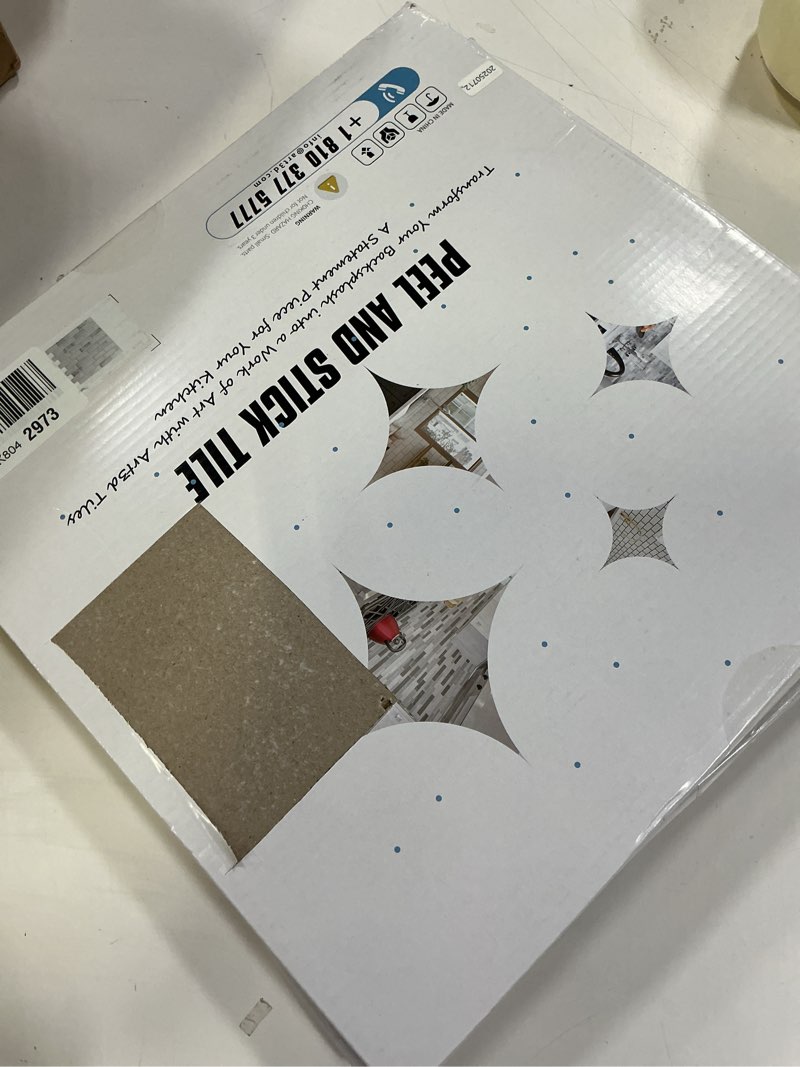 Condition photo showing New/Like New for Art3d 10-Sheet Peel and Stick Backsplash Tile in White Marble, Self-Adhesive Wall Tiles Stick on Kitchen Laundry Room RV Renter - 12 x 12 Inch