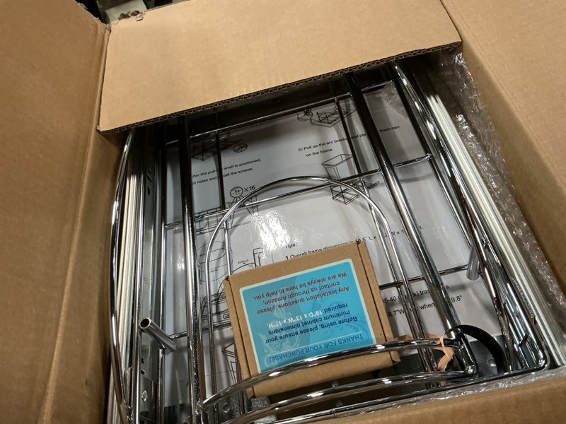 Condition photo showing Good Condition for ANASTA Single Pull Out Trash Can Under Cabinet 7-13 Gal, Heavy Duty Under Sink Garbage Can, 50Qt Slide Out Waste Bin for 13" Wx 17" Hx 19" D Base Cabinet, Trash Bin Holder for Drawer/Counter, No Can Silver Not include trash can