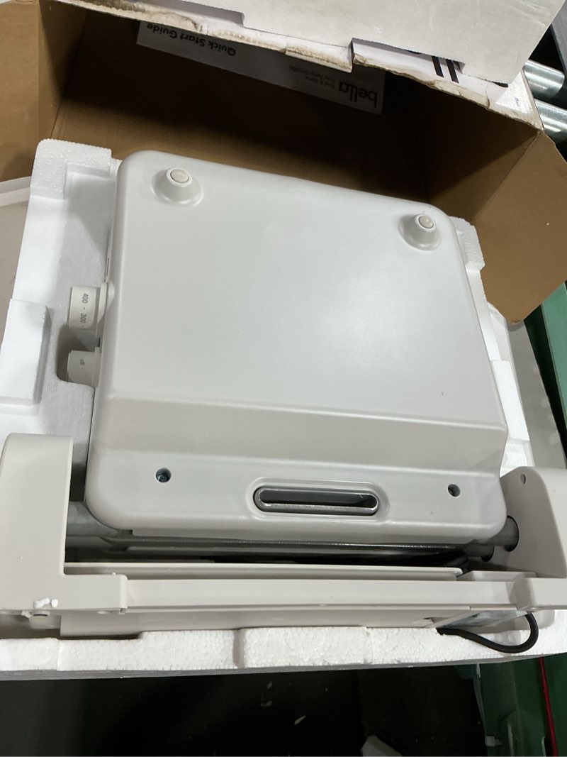 Condition photo showing As Is for bella 10"x 20" ceramic fold-n-store dual temp griddle, fits-anywhere kitchenware, evergood ceramic nonstick coating, 2 temperature zones up to 400°f?, dishwasher safe drip tray, 1500 watt, oatmilk