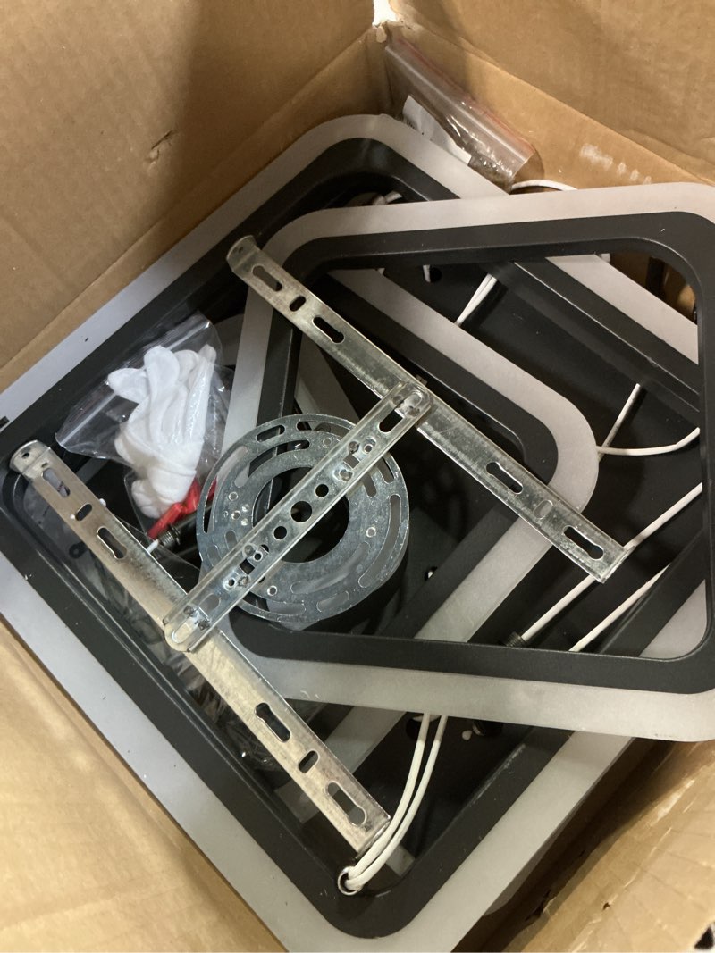 Condition photo showing As Is for modern ceiling light, 36.2'' led dimmable acrylic square 6+1 rings ceiling lights with remote, black flush mount ceiling light fixture for low ceiling bedroom living room dining room, 130w black 7 light-36.2 inch