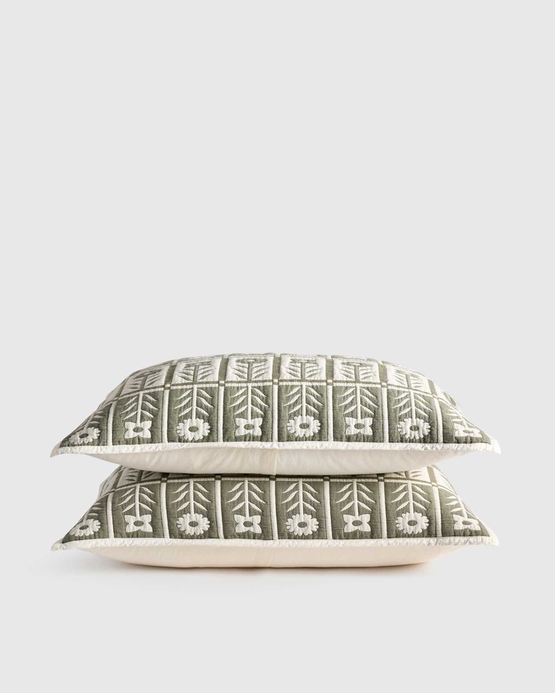 Quince, Organic Cotton Jacquard Floral Sham  set of 2 /standar/dried sage