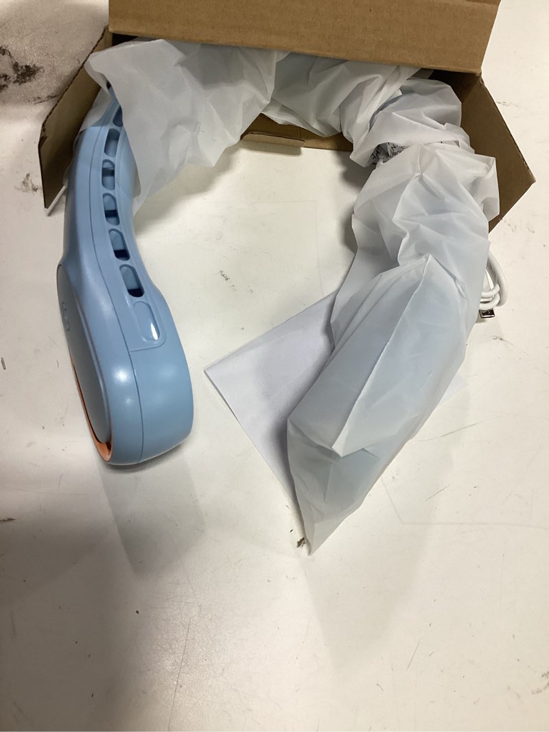 Condition photo showing Good Condition for frsara neck fan, portable fan strong wind, upgraded 4000mah, upgraded air volume,360° cooling, quiet, no hair twisting, even air volume on both sides, non-slip material, short charging, long use time light blue