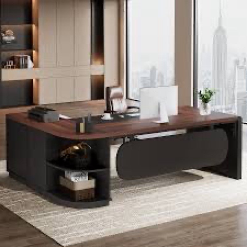 80.71-inch l-shaped executive desk, large office table with file cabinet
