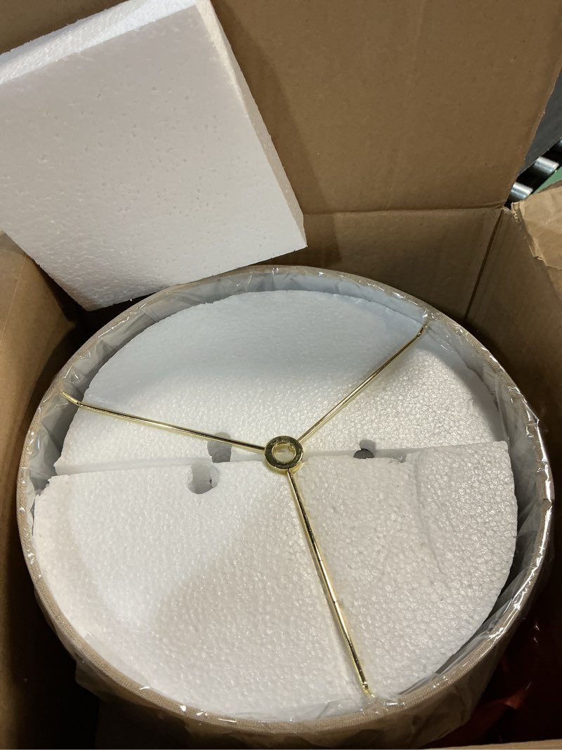 Condition photo showing New/Like New for aspen creative 40275-07-2, 26" h table lamp w/beige shade, white glass & antique brass finished metal base, size: 11" d x 26" h, e26 socket