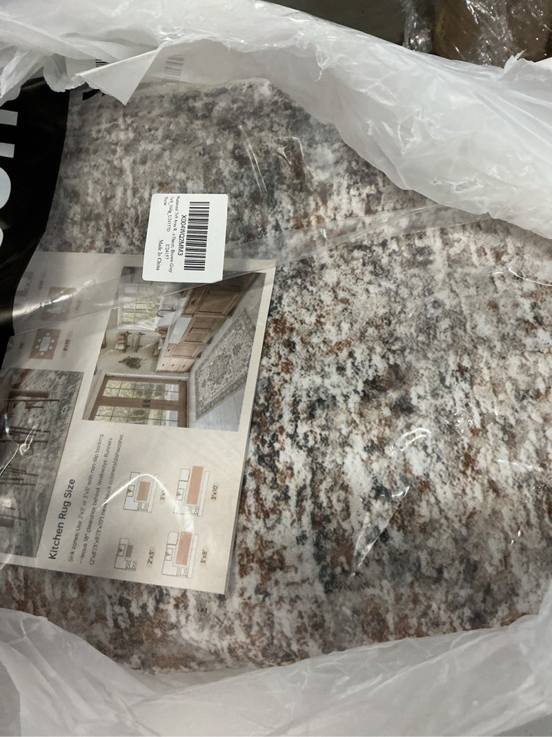 Condition photo showing New/Like New for 7x9 area rugs for living room: washable large neutral abstract rug soft non slip stain resistant low pile indoor carpet for bedroom dining room nursery office playroom - brown grey brown grey 7' x 9' (rectangular)