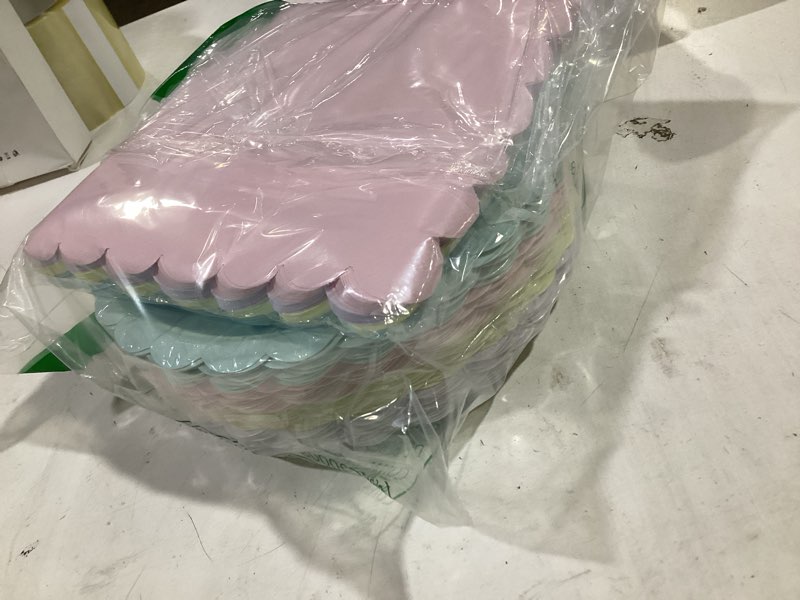 Condition photo showing Good Condition for 120 Pcs Pastel Paper Plates and Napkins Pastel Rainbow Party Supplies Bulk Disposable 7 Inch Scalloped Plates Cocktail Napkins for Colored Easter Wedding Bridal Baby Shower Birthday, Serve 60