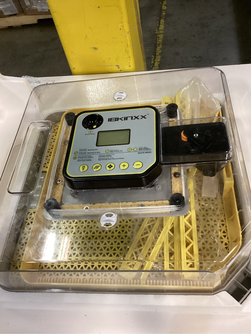 Condition photo showing As Is for incubator for hatching eggs-48 egg capacity, 2026 newly upgraded auto egg turner & auto precision humidity control system, 360° clear viewing for chicken, duck and quail eggs (yellow)