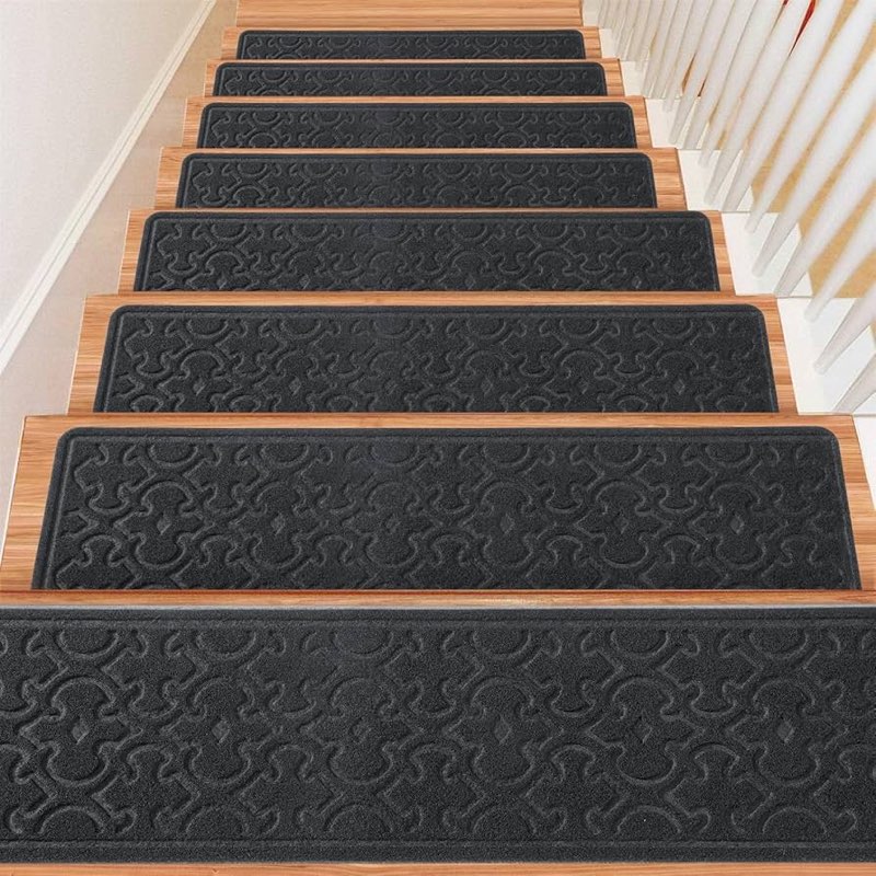 15Pcs Stair Treads for Wooden Steps Indoor with Self Adhesive, 8\"x30\" Non Slip Stair Runners-Peel & Stick Indoor Stair Carpet Runner, Resistant Indoor Runner for Kids?Elders and Pets, Grey
