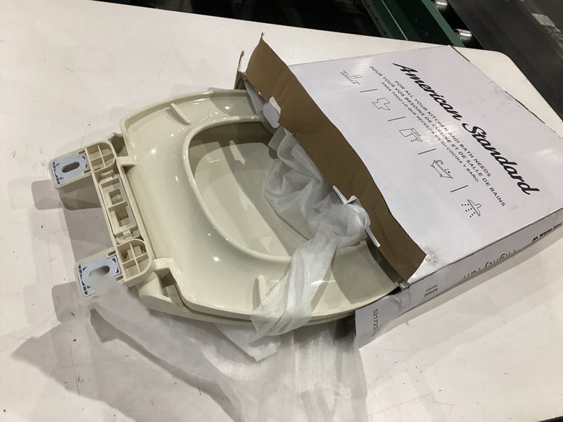 Condition photo showing As Is for american standard mightytuff plastic bone round soft close toilet seat