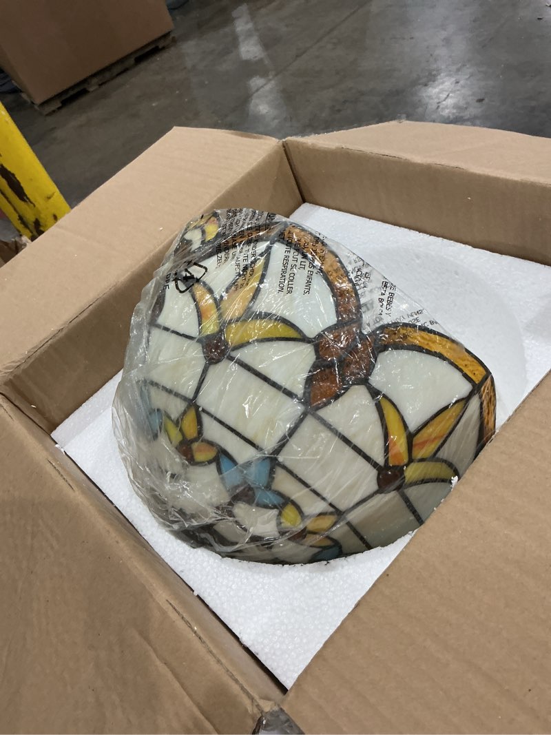 Condition photo showing Good Condition for 12 inch stained glass lamp shade replacement only tiffany style baroque lampshade retro pastoral lamp cover accessories fit for table lamp, pendant light, ceiling light, floor lights,beige