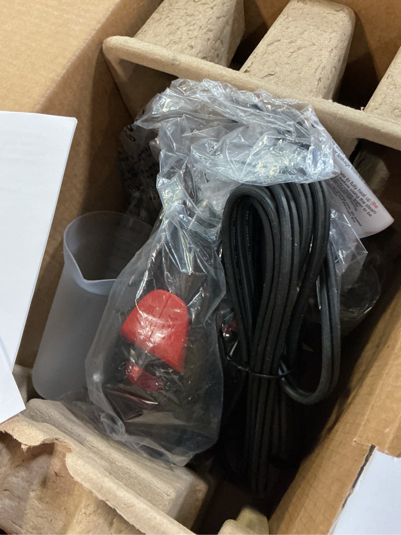 Condition photo showing Good Condition for home steam 1500w blue steam iron & vertical steamer, 350ml leak-proof tank, auto-off safety, burst of steam, self-clean, anti-calc, anti-drip, ceramic soleplate dark red