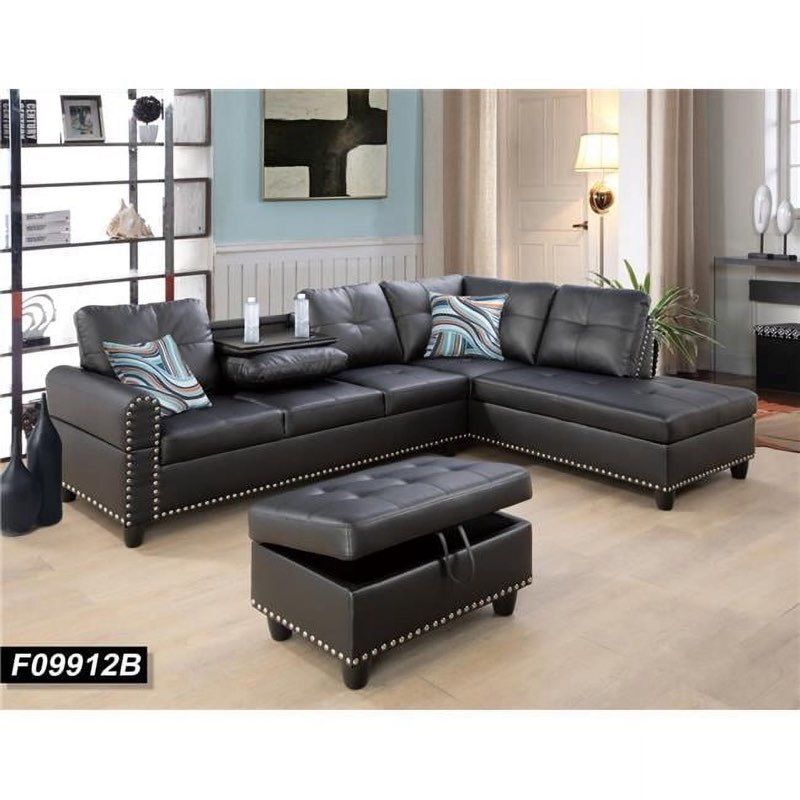 Life styles black tufted sectional with nailhead trim(incomplete sofa part only)