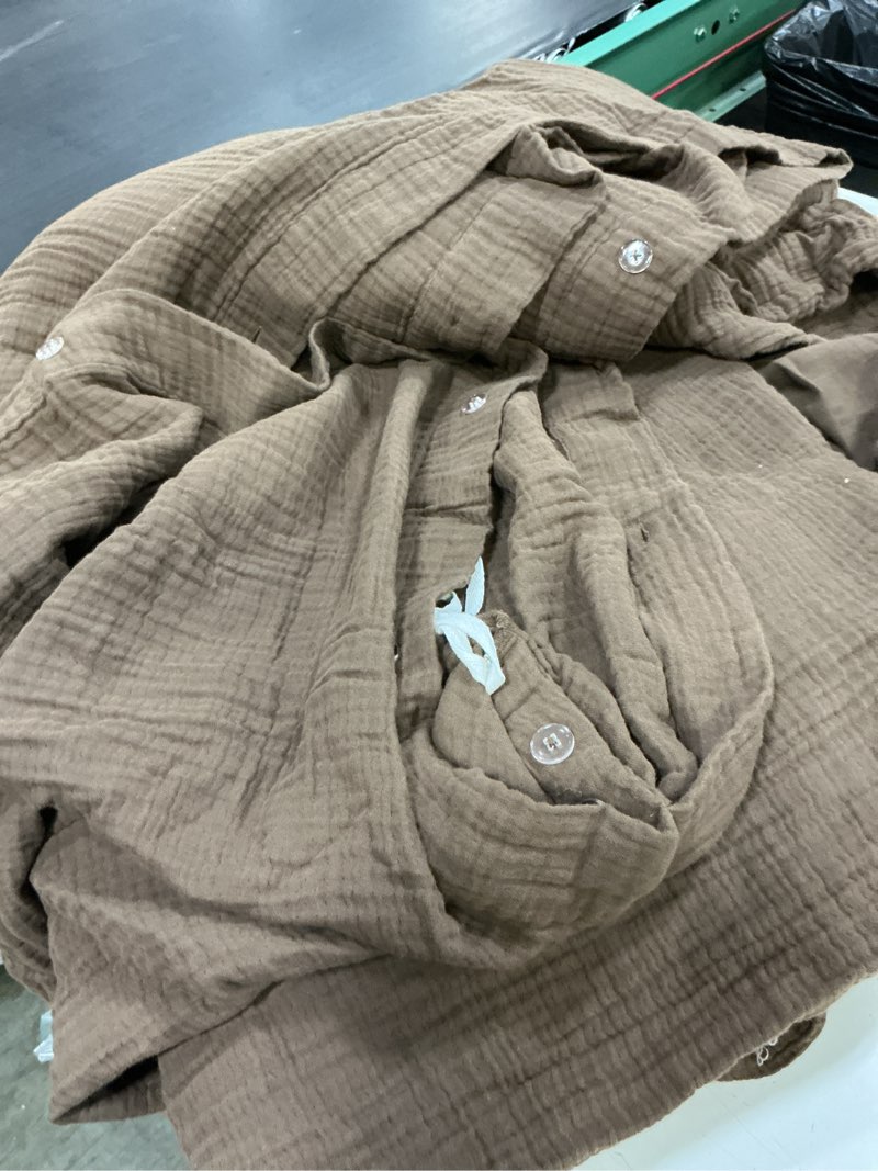 Condition photo showing As Is for organic cotton gauze duvet cover, full/queen, chocolate