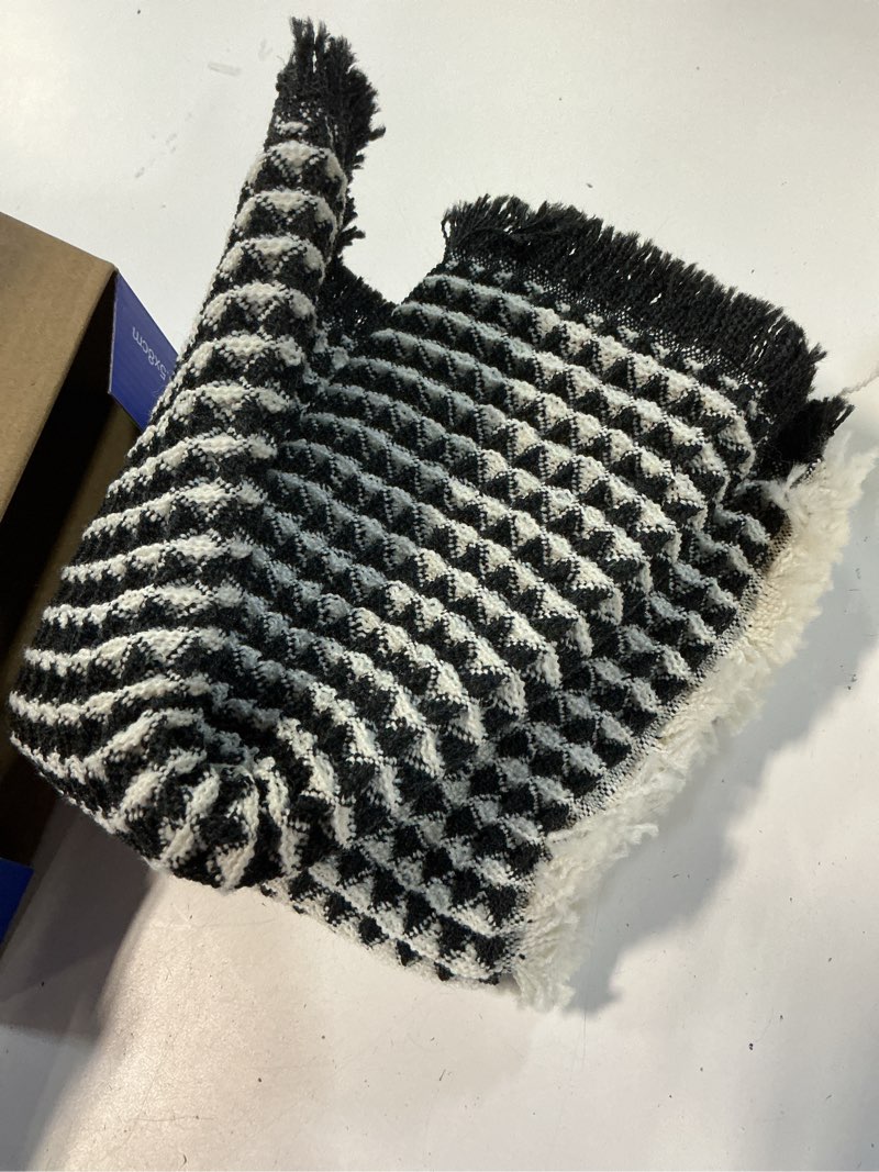 Condition photo showing Good Condition for miulee set of 2 waffle bathroom rugs, boho bath rugs non slip washable, super absorbent bath mats, ultra soft rubber backed shower mats for bathroom floor, tub, black & cream, 17"x24"+18"x30" black & cream waffle 17''x24'' + 18''x30''