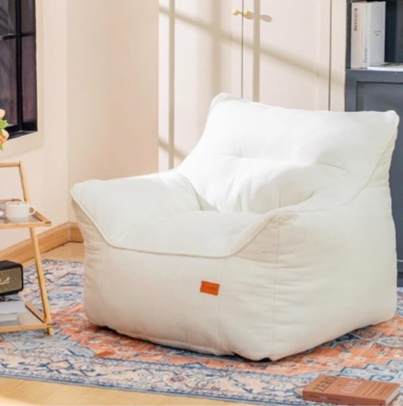 Bean Bag Chair with Filler, Bean Bag Sofa Chair with Tufted Soft Armrests Plush Lazy Sofa Comfy Chair,Large BeanBag Chair for Adults in Livingroom, Bedroom  White