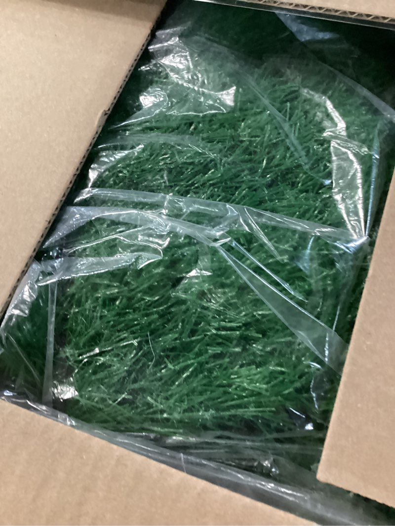 Condition photo showing Good Condition for TURSTIN 12 Pieces Artificial Grass Mat Square 12 x 12 Inch Fake Turf Patch Indoor Outdoor Garden Lawn Patio Balcony Synthetic Turf Mat Realistic Grass Rug for Crafts Miniature Garden DIY, Dark Green Dark Green 12 x 12 Inches