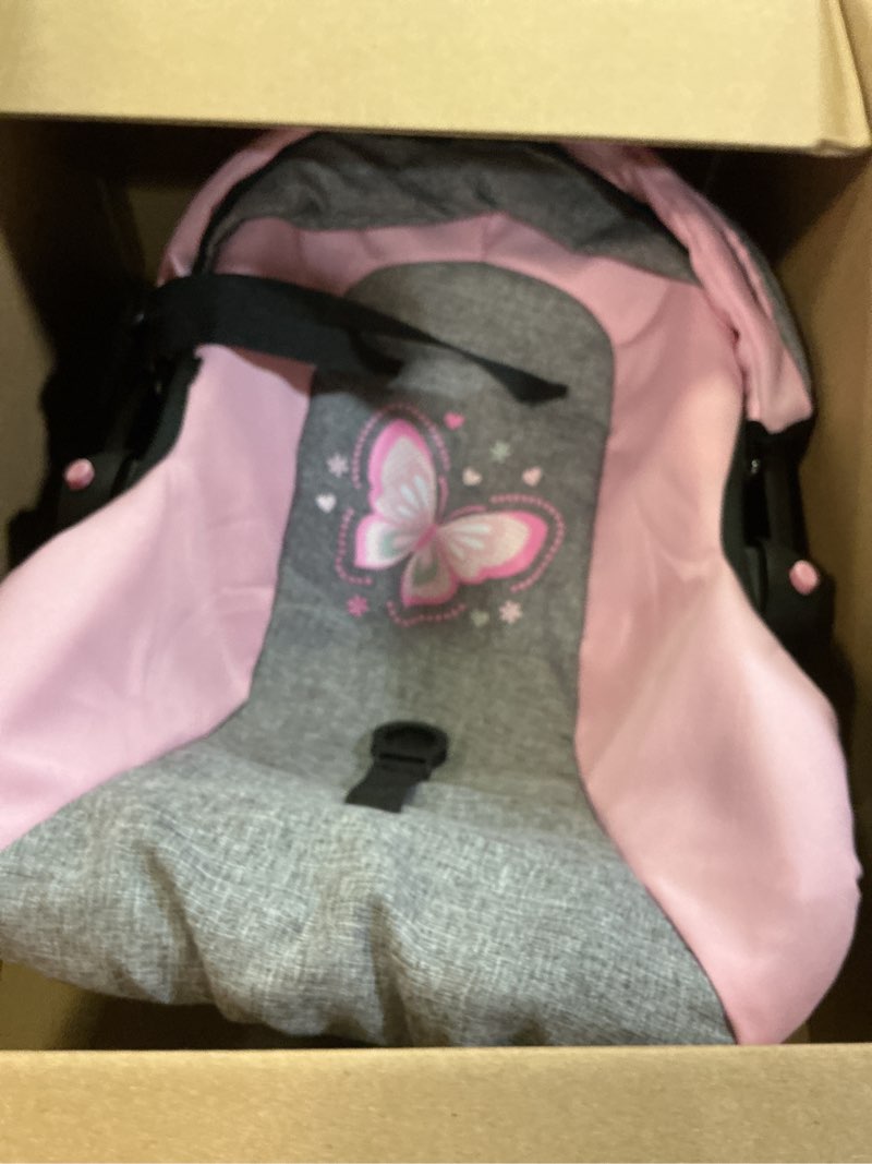 Condition photo showing New/Like New for Bayer Design 67933AA Toy, Car Seat Easy Go for Neo Vario Pram with Cover, Doll Accessories, Pink, Grey with Butterfly,Grey/pink, for dolls up to 18"