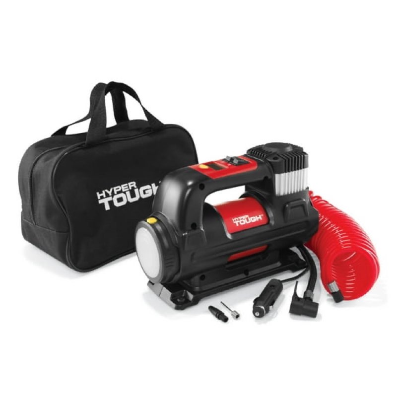 hyper tough dc 12v heavy-duty direct drive tire inflator with detachable light, black