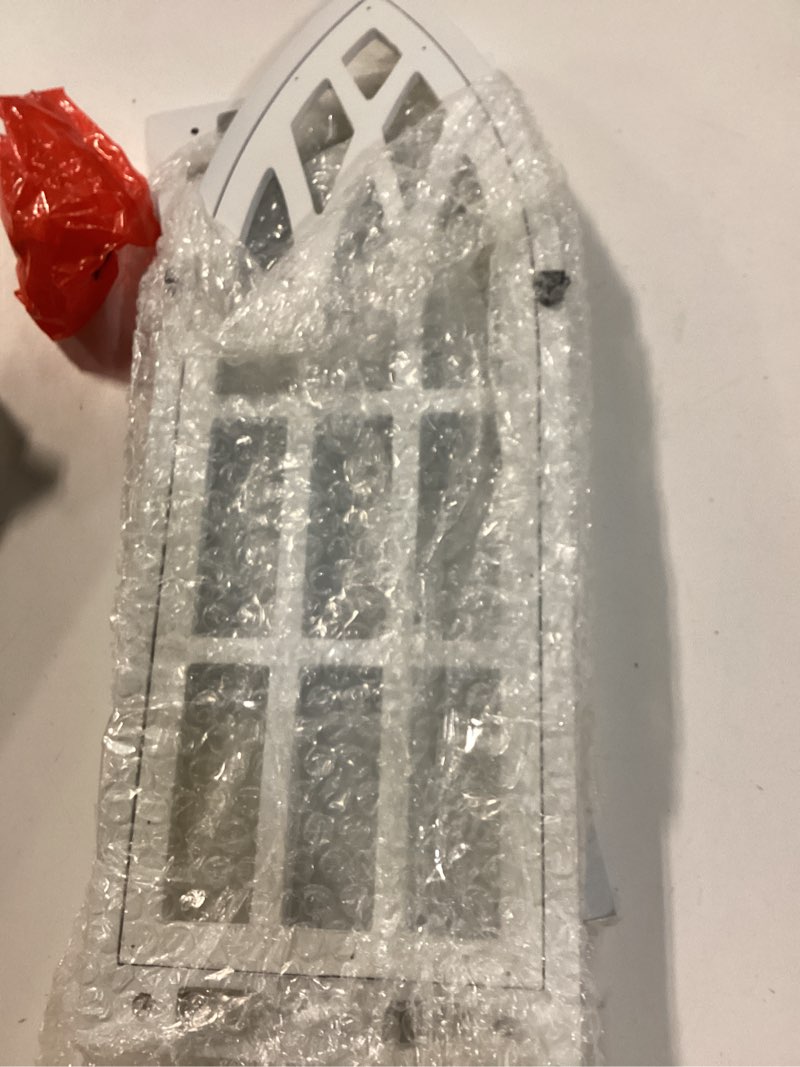 Condition photo showing Good Condition for Wall Candle Sconces for Pillar - White Candle Holder for Wall Set of 2 - Farmhouse Wood Carved Shelf for Plant - Rustic Window Shape Decor for Bathroom Hallway Fireplace