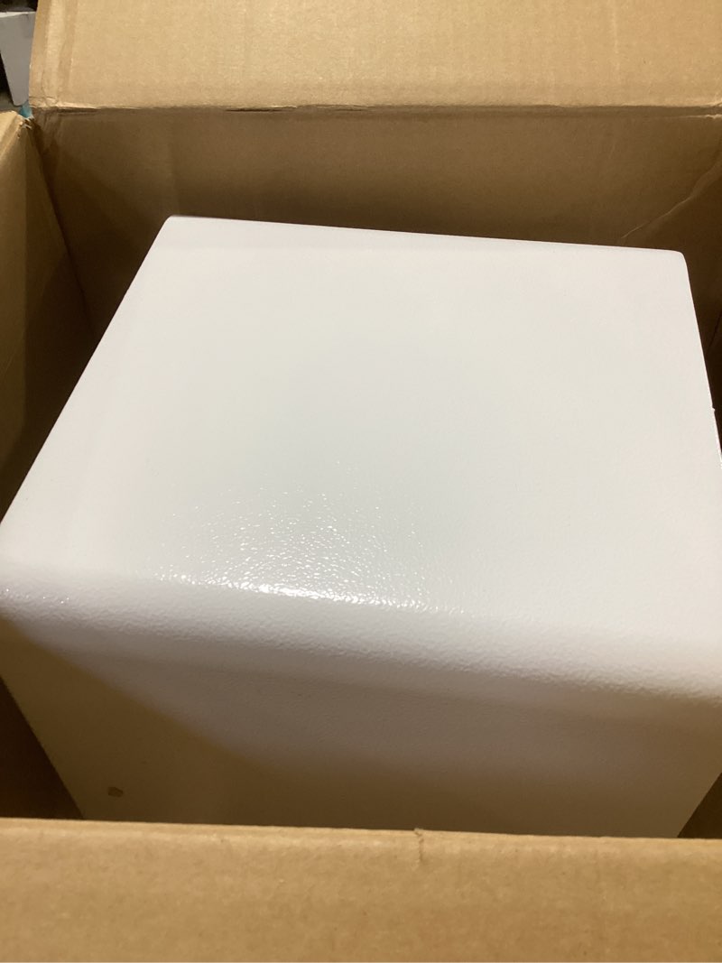 Condition photo showing As Is for tigerking 1.2 cu ft small safe box, white security safe with digital keypad, 2-bolt anti-theft locking bolts, removable shelf, easy setup for closet, apartment, dorm, home office lk-white