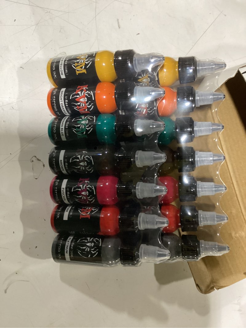 Condition photo showing New/Like New for kvm tattoo ink set 14 pcs colors 1oz (30ml) tattoo supply indoor tattoo studio renowned for its smooth flow characteristics