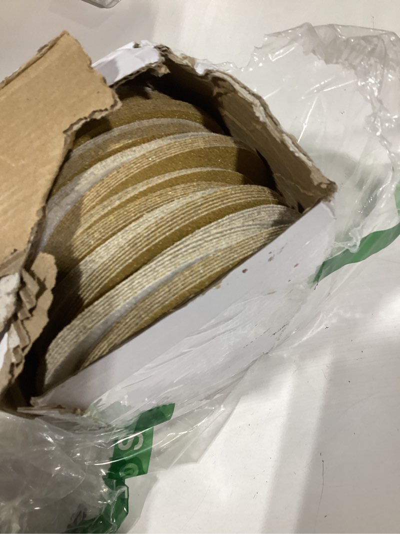 Condition photo showing Good Condition for 100 pcs 5 inch sanding discs hook and loop, 60 grit sandpaper for woodworking or automotive, 8 hole gold premium dustless random orbit sandpaper 60 grit-100 discs