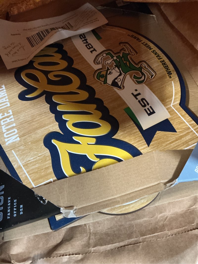 Condition photo showing As Is for youthefan ncaa notre dame fighting irish fan cave sign
