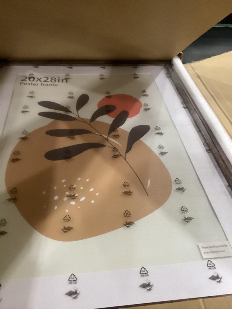 Condition photo showing Good Condition for hongkee 20x28 picture frame, rustic brown wood style - display posters 16 x 24 with mat or 20x28 without mat, wall mounting horizontal and vertical, 1 pack rustic brown 20x28 in