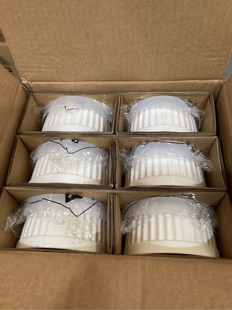 Condition photo showing New/Like New for le tauci ramekins with silicone lids, 8 oz ceramic soufflé dishes, ramekin bowls for crème brûlée, dessert, dips, oven & microwave safe, set of 6, white 6 8 oz