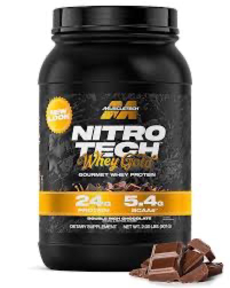 Exp:12/JUN/2028)Whey Protein Powder , MuscleTech Nitro-Tech Whey Gold Protein Powder , Whey Protein Isolate Smoothie Mix , Protein Powder for Women & Men , Chocolate Protein Powder, 2 lbs (28 Serv)-package varies