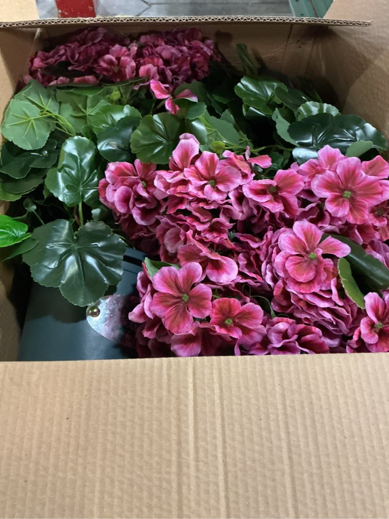 Condition photo showing Good Condition for qianyun artificial geranium bush – 20 inch outdoor potted artificial plant for front porch, uv resistant faux flower bush for garden, yard & patio decor (2 pack) dark pink