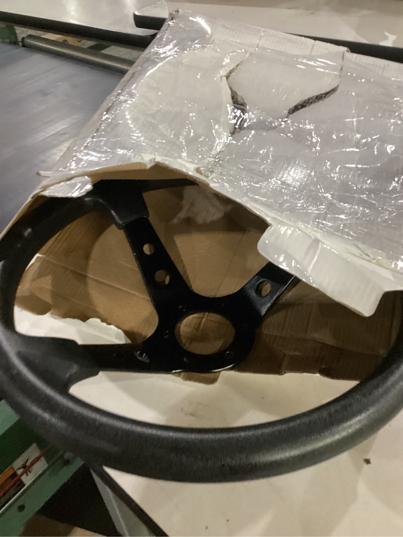 Condition photo showing Good Condition for (may be missing accessories)drifting deep dish racing steering wheel, 6 bolt anti-slip leather and aluminum gaming steering wheel with horn button for racing/car sim driving/jdm sports (black)e