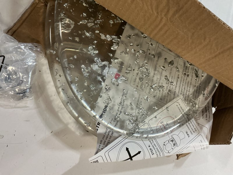 Condition photo showing As Is for angol shiold elongated glitter silver resin toilet seat, slow close quick release heavy duty toilet seats for standard toilet, easy installation & cleaning (19inch, silver foil, upgraded hinges)
