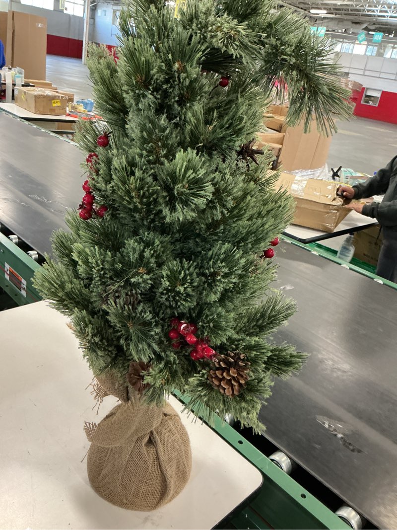 Condition photo showing Good Condition for Nearly Natural 2ft. Snow Tipped Pine and Berry Artificial Christmas Tree with 35 Warm White LED Lights in Burlap Base