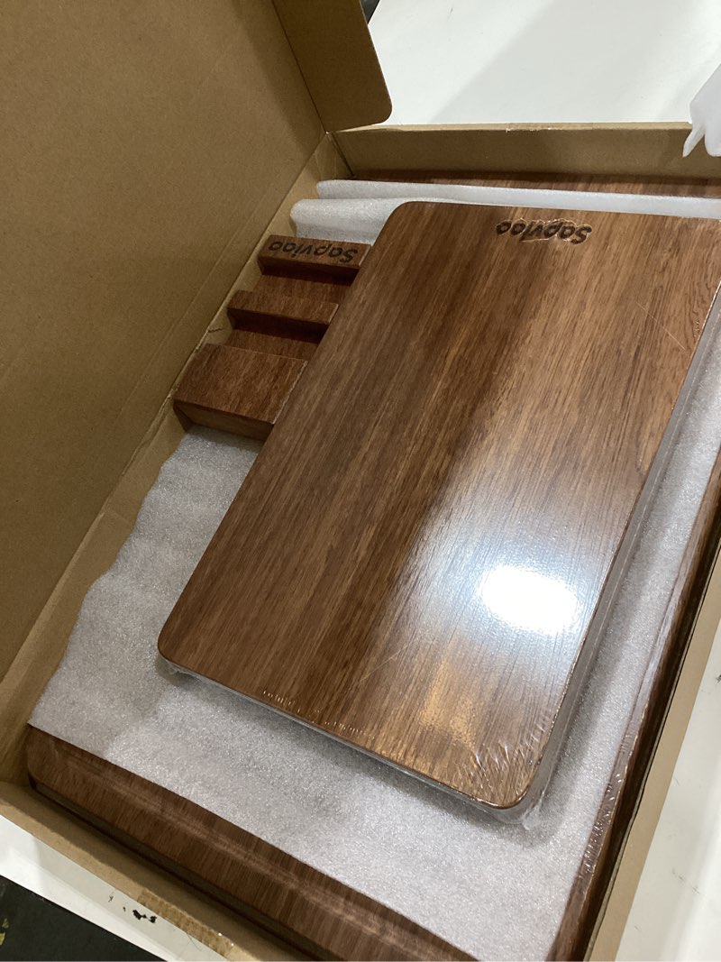 Condition photo showing New/Like New for teak wood cutting board set solid unibody design one piece durable knife friendly wooden chopping board with deepjuice grooves built in handles for kitchen meat 16.9 x 11.8 &11.8 x 7.9 in