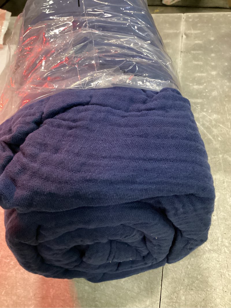 Condition photo showing As Is for emme muslin blankets for adults throw blanket for couch breathable gauze soft lightweight airy navy queen 90" x 90" 05 - navy queen (90" x 90")