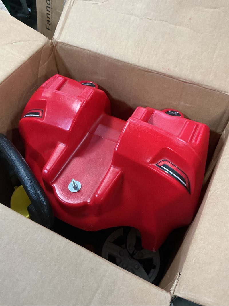Condition photo showing As Is for step2 whisper ride cruiser kids push car, ride on toy, stroller substitute, includes seat belt & horn, made of durable plastic, max weight 50 lbs., for toddlers 18 months - 4 years old, red red push car